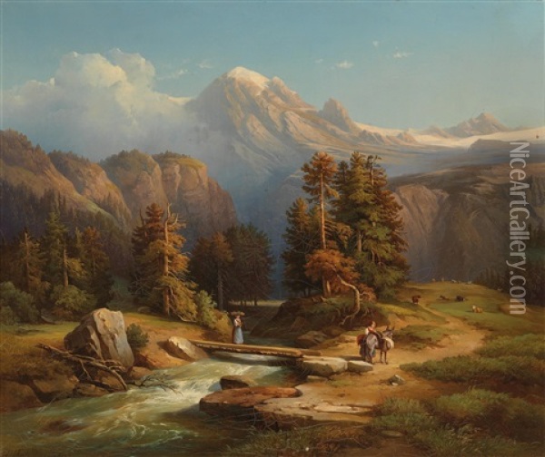 The Reichenbach In Rosenlaui In Switzerland Oil Painting - Edmund Mahlknecht