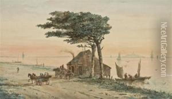 View On Long Island Sound With Bay, House And Carriages Oil Painting - Shepard Alonzo Mount