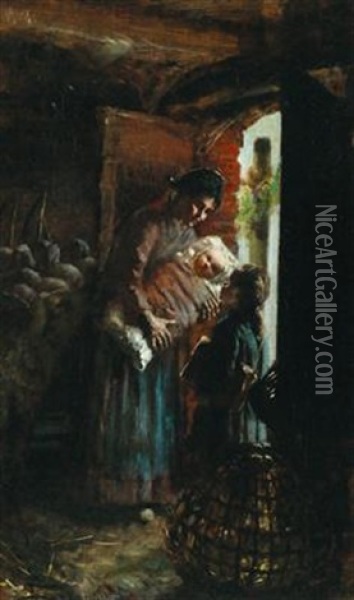 A Family Scene Oil Painting - Giovanni Segantini