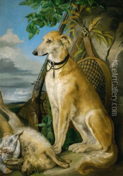 Bildnis Eines Jagdhundes, Der Die Jagdbeute Bewacht Oil Painting - Jean-Baptiste Oudry