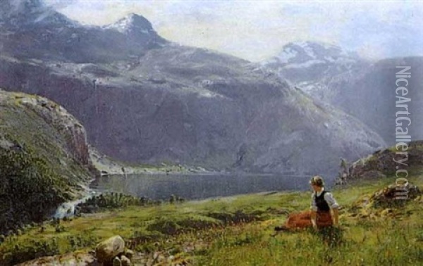 Vilande Vallflicka Vid Fjord Oil Painting - Hans Dahl