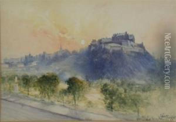 Edinburgh Castle From Princes Street Oil Painting - John Blair
