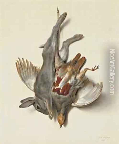 A Young Rabbit and Partridge hung by the Feet, 1751 Oil Painting - Jean-Baptiste Oudry