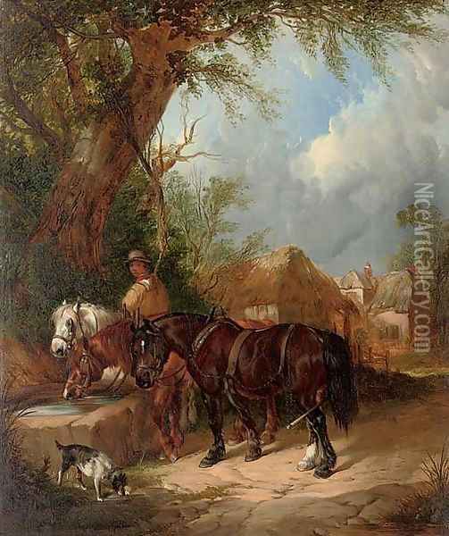 Horses watering at the trough Oil Painting - William Joseph Shayer