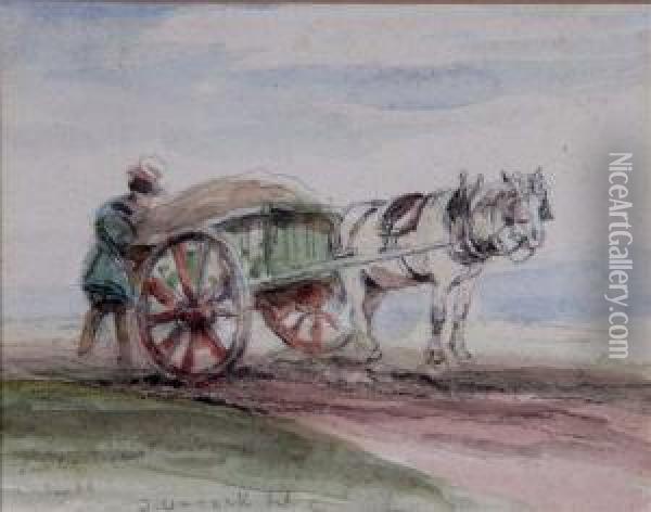 Man With Hand Cart Oil Painting - James Orrock
