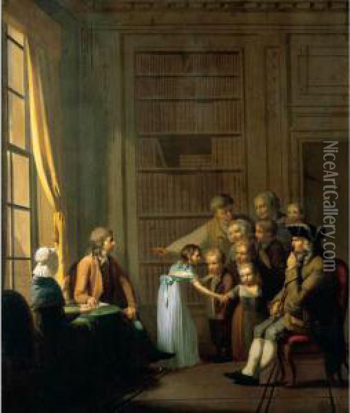 Interior Of A Large House With A Peasant Family Being Presented To A Lord Oil Painting - Daniel Nikolaus Chodowiecki