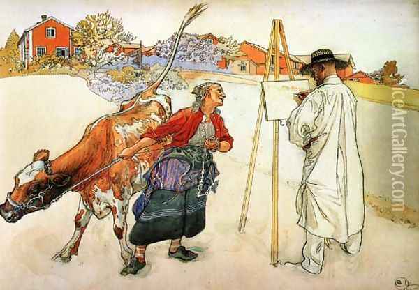 On The Farm Oil Painting - Carl Larsson