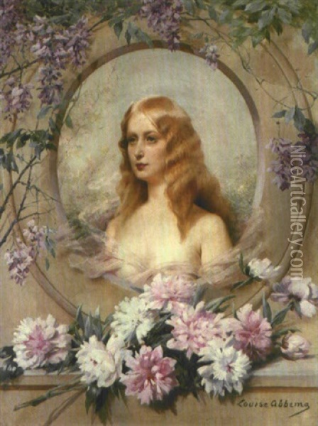 A Young Woman In A Garland Oil Painting - Louise Abbema