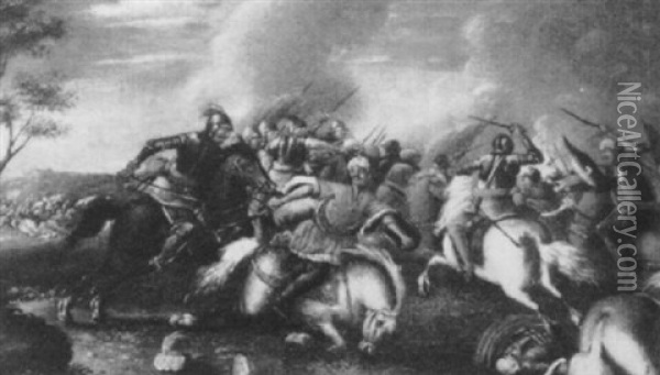 Cavalrymen Engaging Turks Oil Painting - Francesco Simonini
