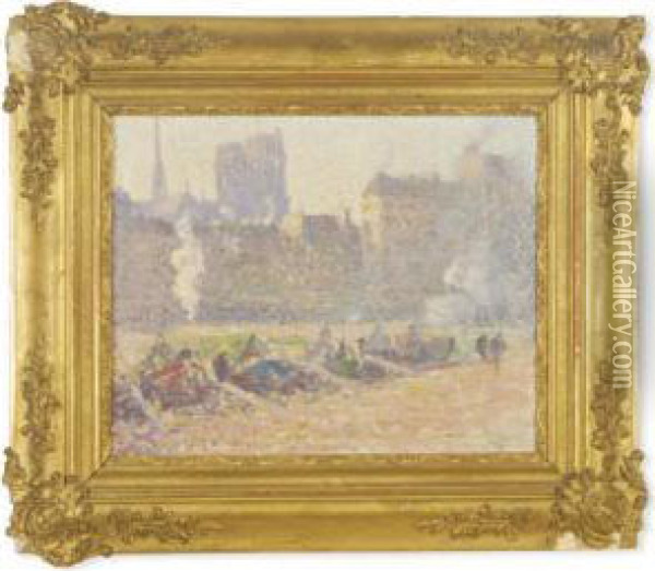 Notre Dame, Paris; And A Companion Watercolor By Another Hand Oil Painting - Harry Phelan Gibb
