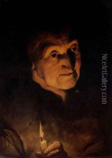 Study of an Old Woman holding a Candle Oil Painting - Jacob Jordaens