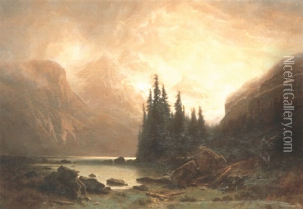 Le Lac D'oeschinen Sur Kandersteg Oil Painting - Gustave Eugene Castan