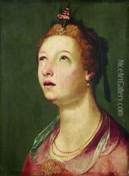 Frauenbildnis (lukrezia?) Oil Painting - Cornelis Cornelisz Van Haarlem