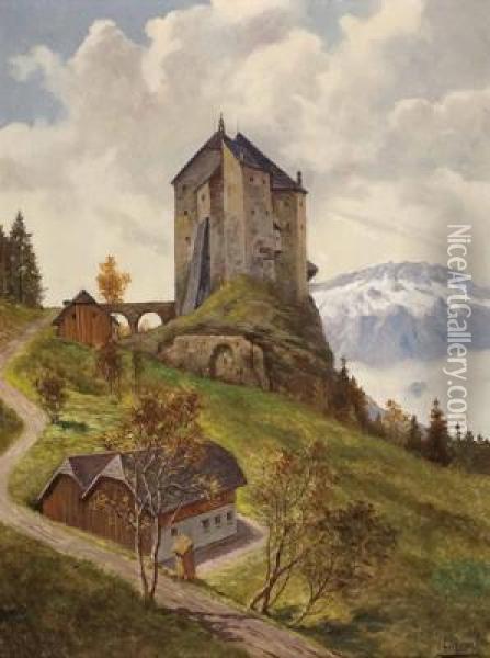 Landschaft Mit Burg Oil Painting - Ludwig Haase
