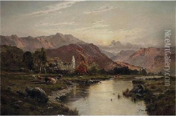Valle Crucis Abbey, Vale Of Llangollen, North Wales Oil Painting - Alfred de Breanski