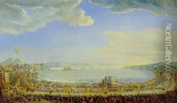 Napoli: La Processione Reale Alla Riviera Di Chiaia Per La Festa Di Piedigrotta Oil Painting - Pietro Antoniani