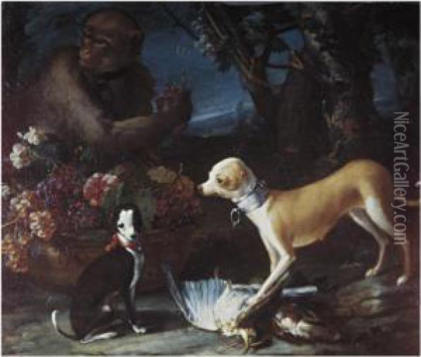 Two Hunting Dogs With Dead Game Oil Painting - Candido Vitali