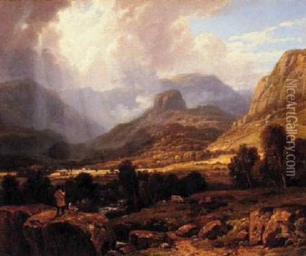 Landscape In The Lake District With The Vale Of St. John Between Thirmere And Keswick Oil Painting - William Havell