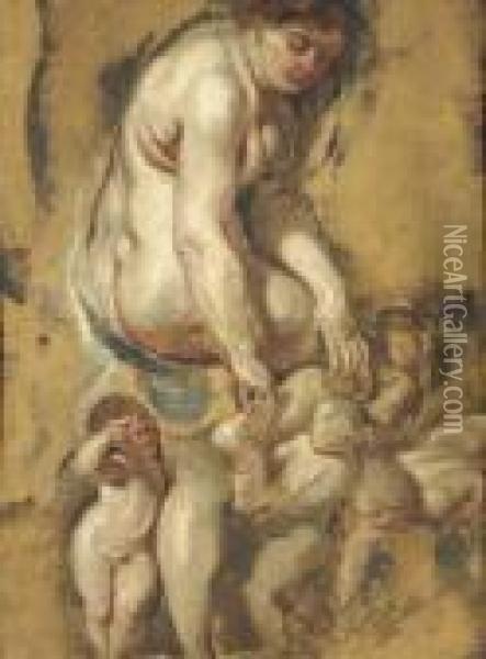 The Birth Of The Rose: Venus Pulling A Thorn From Her Foot,attended By Putti Oil Painting - Peter Paul Rubens