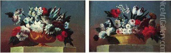 Bouquets De Fleurs Sur Des Entablements. Oil Painting - Gasparo Lopez