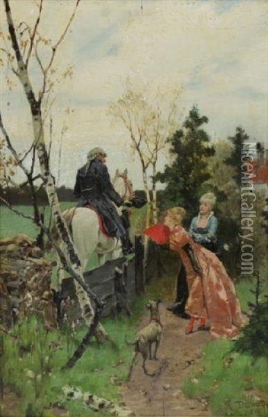 A Visitor On A Country Path Oil Painting - Hugo Darnaut