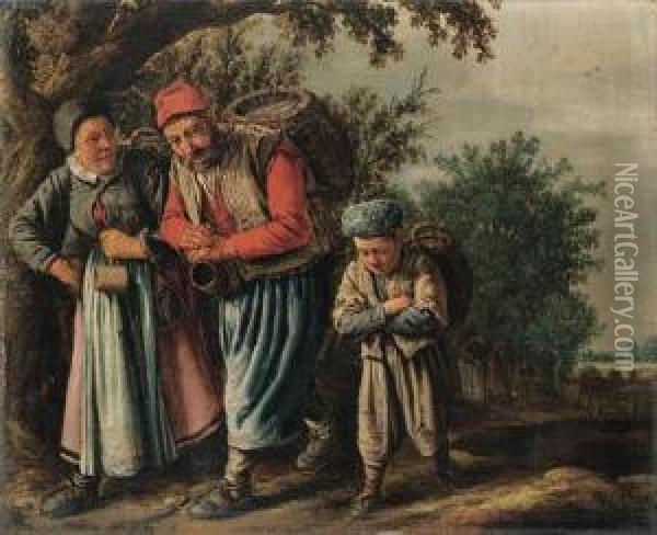 A Peasant Family Carrying Baskets On A Track On The Way Tomarket Oil Painting - Pieter De Molijn