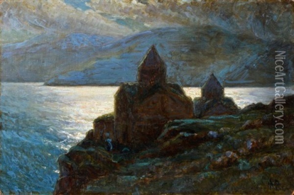 Monastere Au Bord Du Lac Sevan Oil Painting - Panos Terlemezian