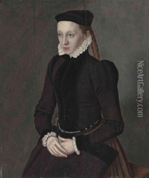 Portrait Of A Lady, Three-quarter-length, In A Black Dress With Awhite Ruff And Black Cap Oil Painting - Nicolas Neufchatel