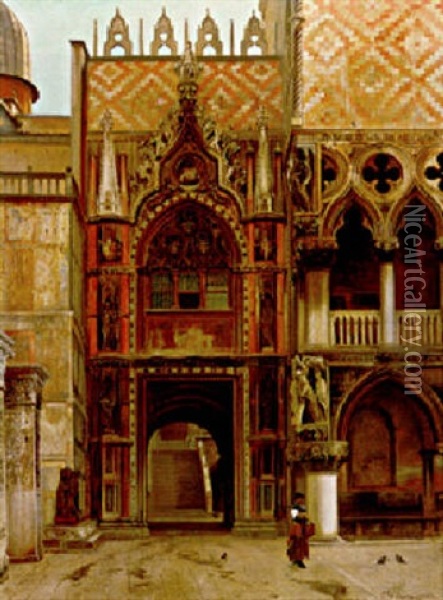 La Porta Della Carta Nella Ducale Venezia Oil Painting - John Wharlton Bunney