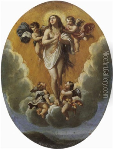 Die Himmelfahrt Der Hl. Maria Magdalena Oil Painting - Cornelis Van Poelenburgh