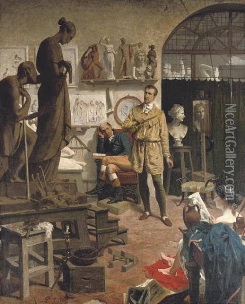 Canova In His Studio Oil Painting - Pompeo Calvi