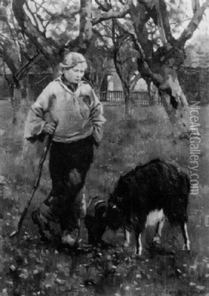 Boy And Goat Oil Painting - Edward George Hobley