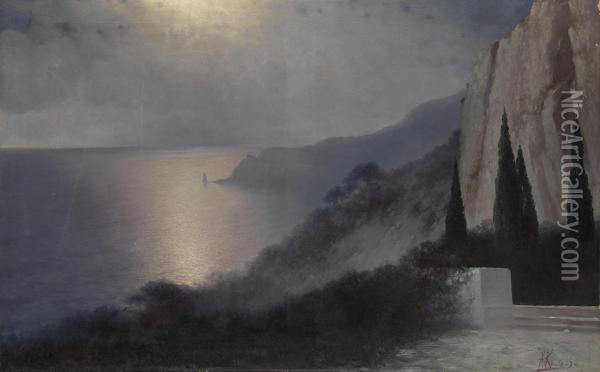 Moonlit Landscape. Oreanda, Crimea Oil Painting - Kostandi Kharlampi