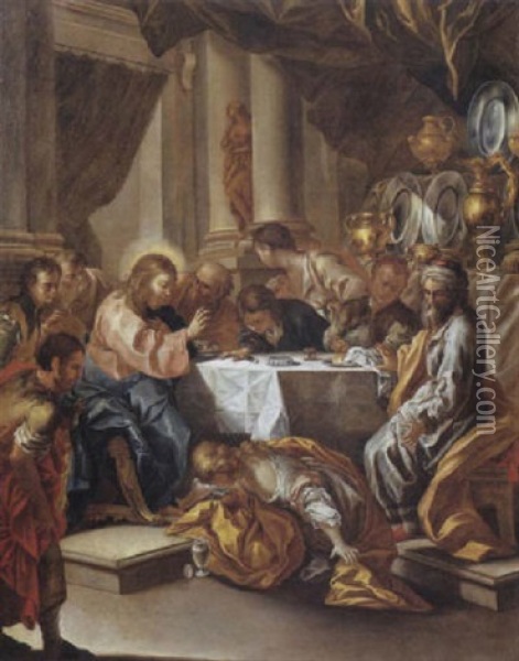 La Cena Di Cristo In Casa Di Simone Oil Painting - Onofrio Avellino