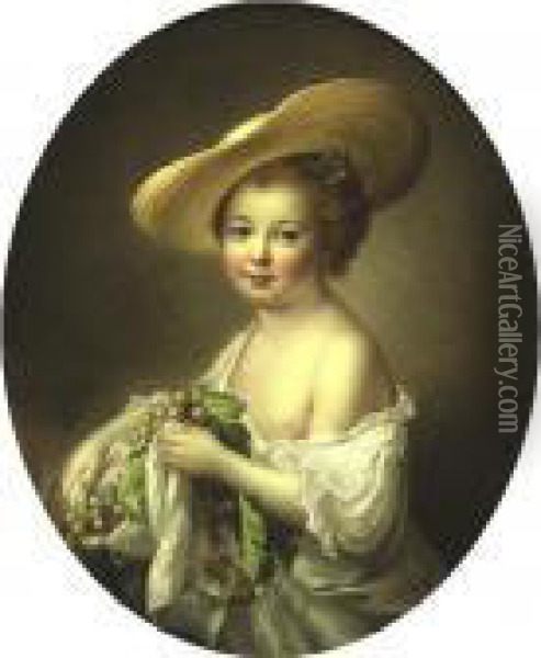 Portrait Of A Girl Holding Grapes Oil Painting - Francois-Hubert Drouais