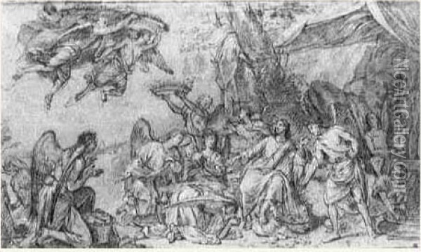 Recto : Le Christ Servi Par Les Anges Oil Painting - Nicolas Ii De Poilly