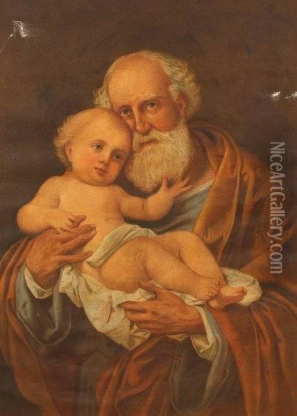 St. Joseph With Christ Oil Painting - Giuseppe Bertini