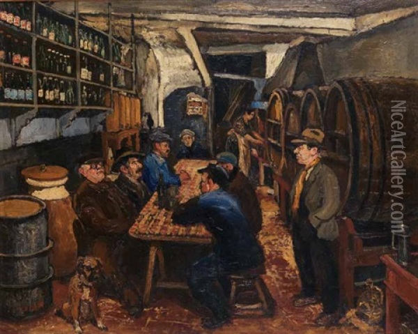 Bar Des Martegales, Marseille Oil Painting - Marcel Francois Leprin