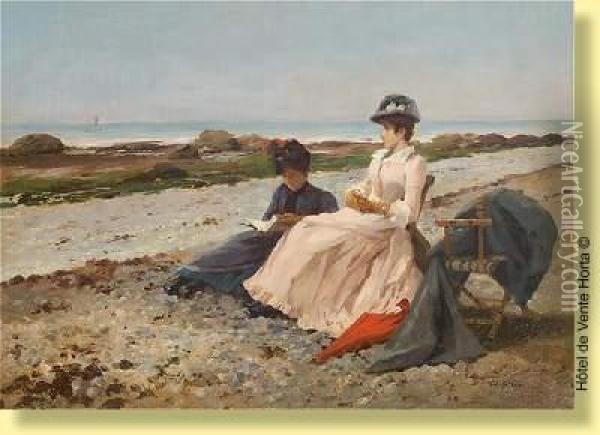 Conversation En Bord De Mer Oil Painting - Edouard Gelhay