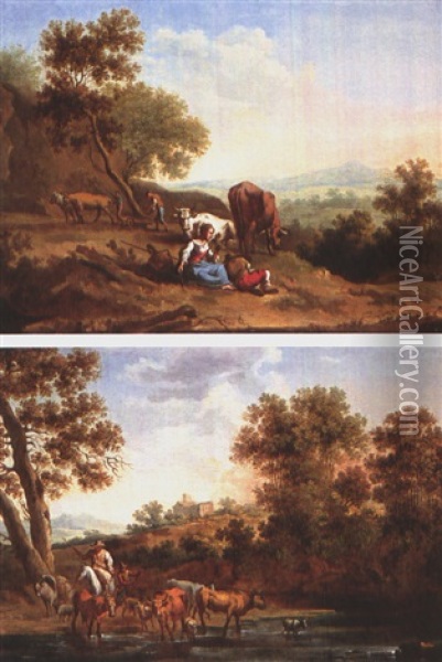Italianische Landschaften Mit Hirten Und Bauern (pair) Oil Painting - Johann Gottlieb Hackert