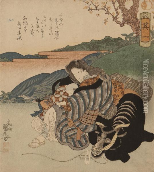 First Of A Set Of Companions Oil Painting - Utagawa Kunimaru
