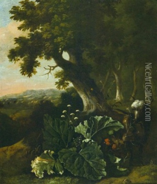 Waldlandschaft Mit Ziege Und Distel (+waldlandschaft; Pair) Oil Painting - Abraham Jansz. Begeyn