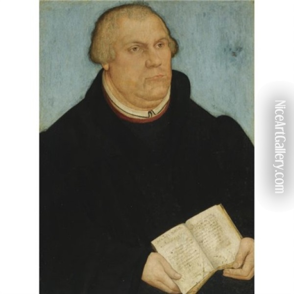 Portrait Of Martin Luther In A Black Robe, Holding A Prayer Book Oil Painting - Lucas Cranach the Younger