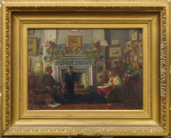 A Victorian Interior Oil Painting - Charles Holroyd