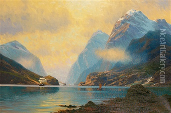 Sommerliche Fjordlandschaft Oil Painting - Johannes Harders