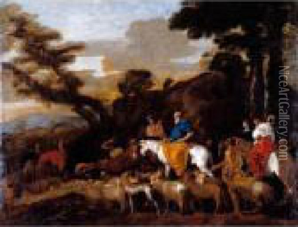 Jacob Leading The Flocks Of Laban Oil Painting - Giovanni Benedetto Castiglione