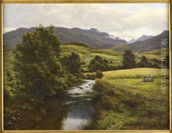 Highland River Landscape Oil Painting - John James Bannatyne