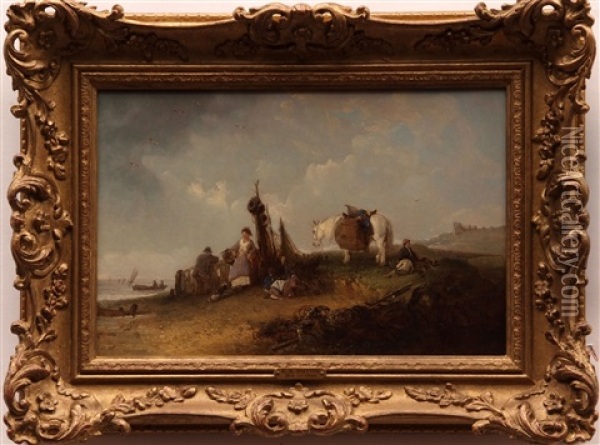 Fisherfolk At Felixstowe Oil Painting - Edward Robert Smythe