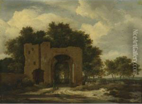 A Ruined Castle Gateway, Possibly The Archway Of Huis Terkleef Oil Painting - Jacob Van Ruisdael