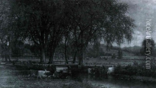 Cattle Watering In The Pasture Stream Oil Painting - William M. Hart